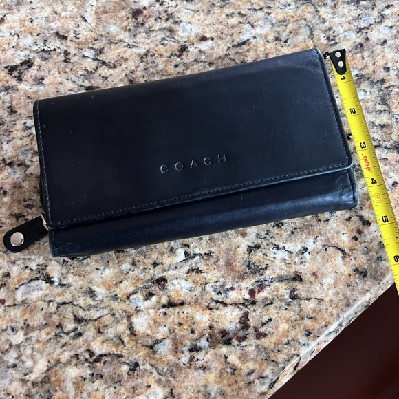 Vintage Coach BLACK Leather Tri-Fold Wallet with Zip Coin Compartment LEATHER - Picture 3 of 6